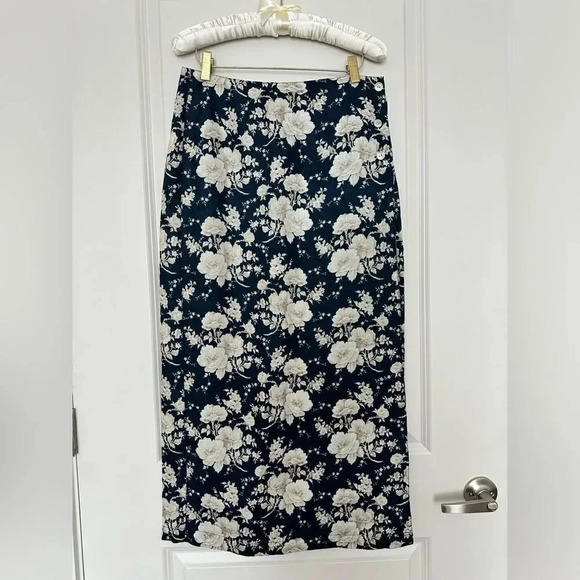 Liz Claiborne Sz 14 Linen Floral Maxi Wrap Skirt Cottage Vintage Y2K Boho Style - Picture 1 of 7